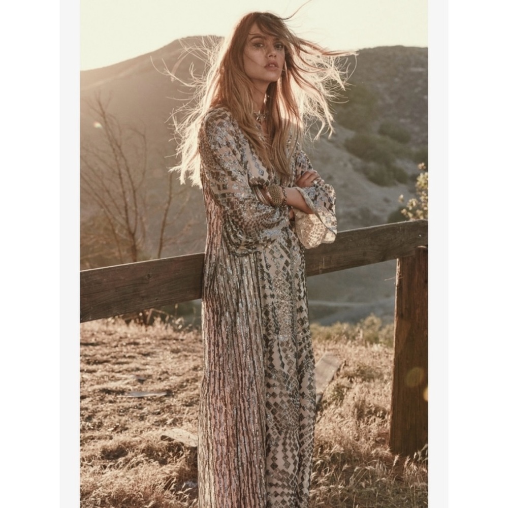 FREE PEOPLE Anna Sui Kaftan Sequin Maxi Dress
